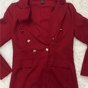 SHEIN Red Double-Breasted Blazer